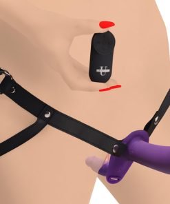 28X Double Diva 2 Inch Double Dildo with Harness and Remote Control - Purple